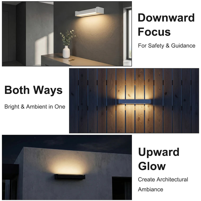 lampe murale led moderne ip65 350 rotatable noir verre trempé 235mm 335mm
