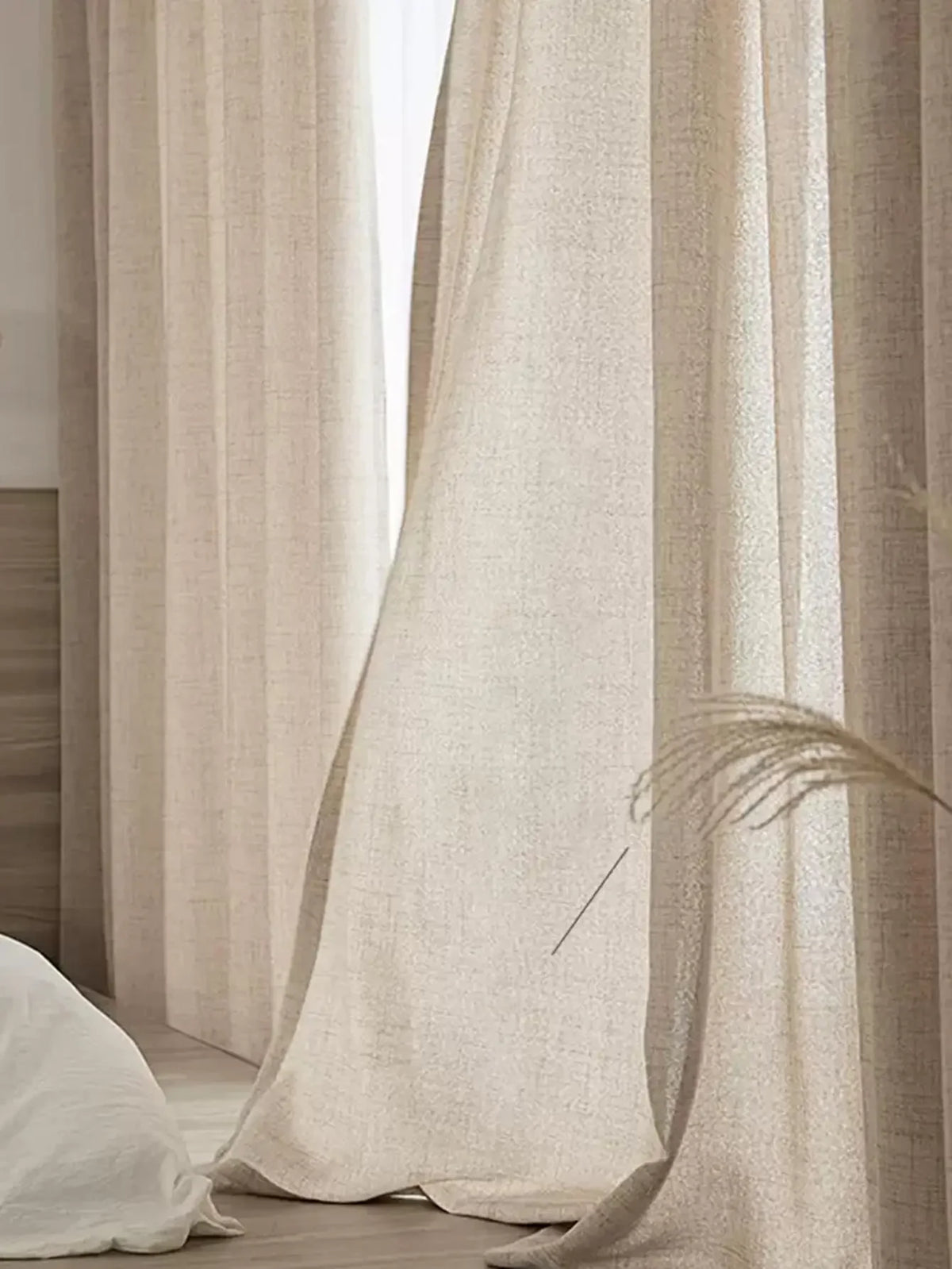 rideau japonais solide beige clair tissu coton lin opaque chambre salon moderne minimaliste