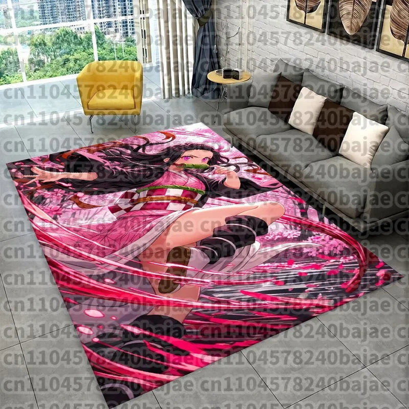 tapis dessin animé personnages demon slayer moderne rose noir enfant salon 100x150cm