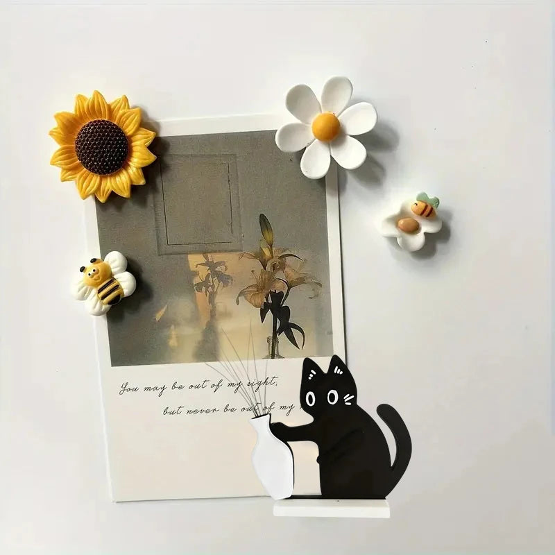 support mural vase noir dessin chat yeux blancs adhésif décoration moderne aimant réfrigérateur