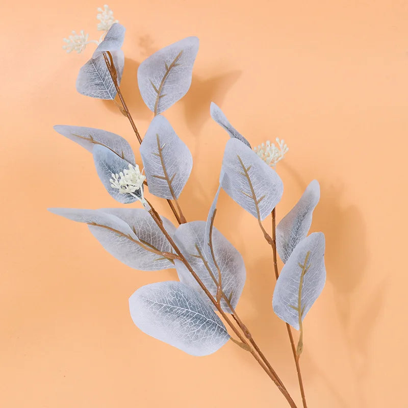 bouquet artificiel feuilles eucalyptus bleu vert rose moderne décoration intérieure mariage anniversaire minimaliste
