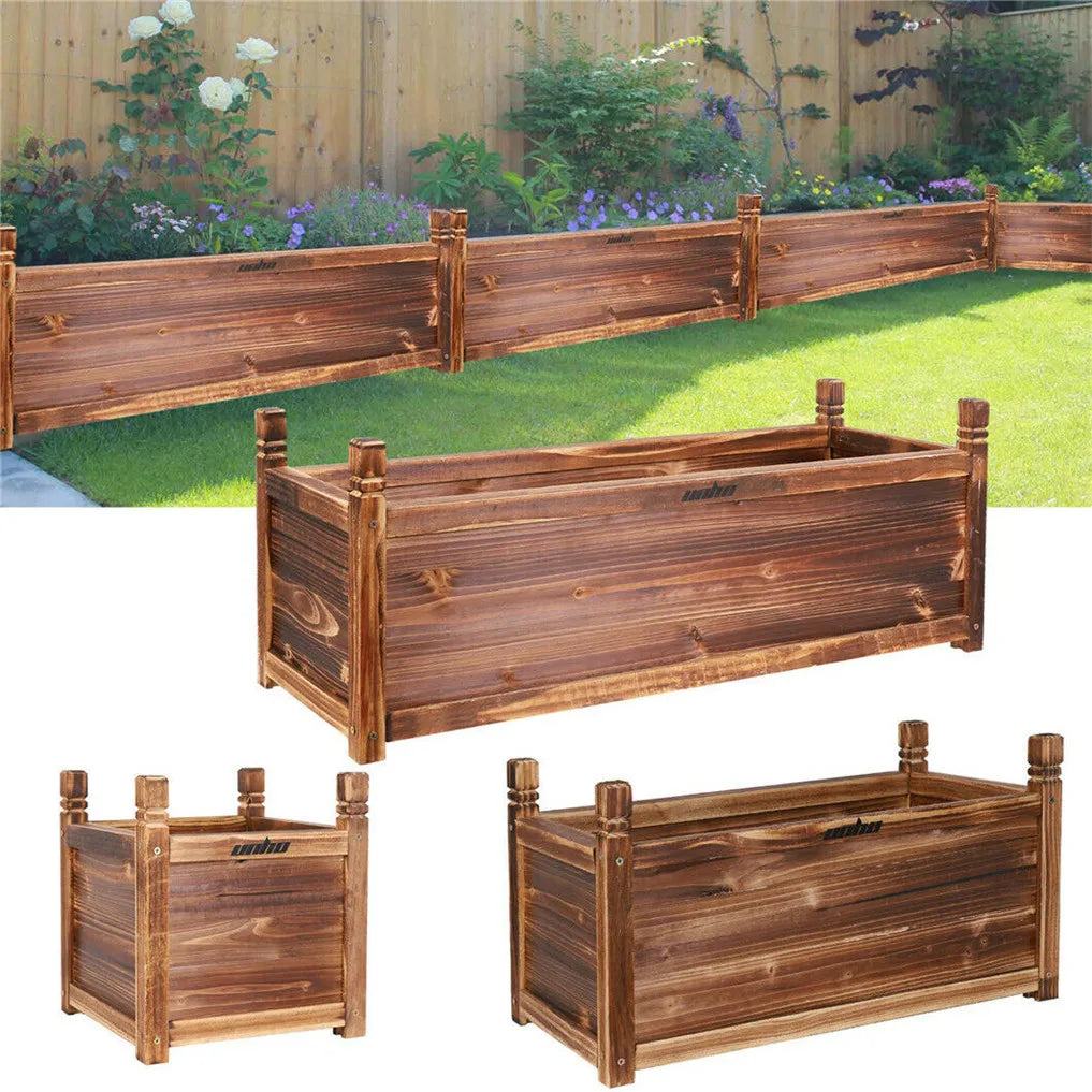 bac fleurs marron foncé bois naturel rustique finition vernie extérieur intérieur assemblage vis fixations