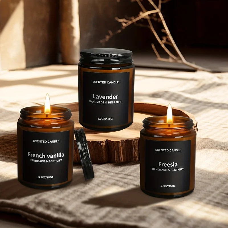 bougies parfumées aromathérapie marron clair sans motif moderne 35 heures soja vanille jasmin citron