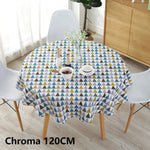 nappe table ronde moderne gris bleu jaune triangles géométriques imperméable noël extérieur 120cm 150cm