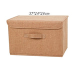 boîte rangement pliable tissu lin gris beige couvercle poignées vêtements