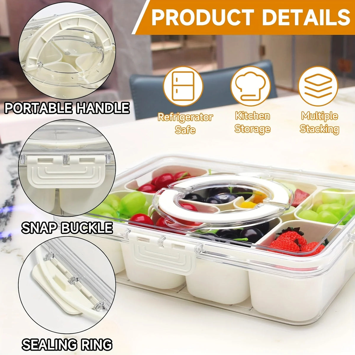 boîte compartiments transparente moderne réutilisable boucle fermeture fruits légumes snacks noix portable