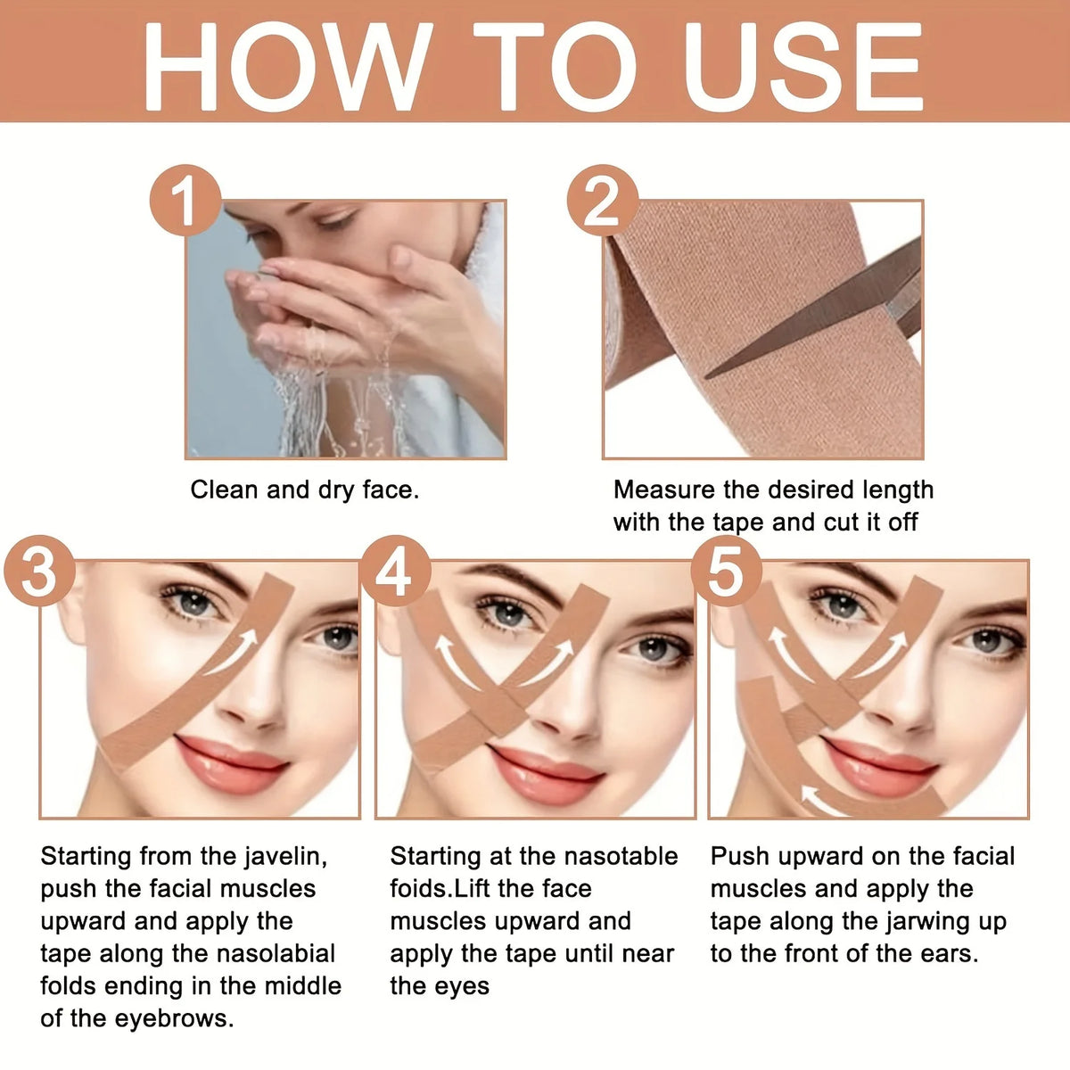 ruban facial myofascial adhésif beige tissu tissé moderne soins visage cou lips frontchin tool