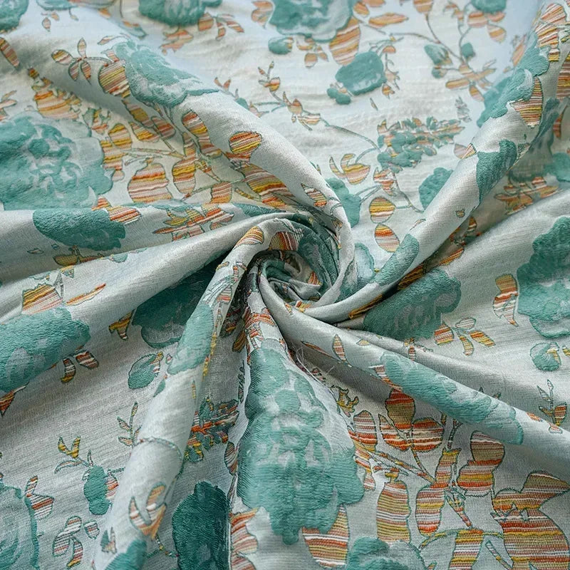 tissu polyester bohème floral vintage motifs roses feuillage semi transparent 160cm
