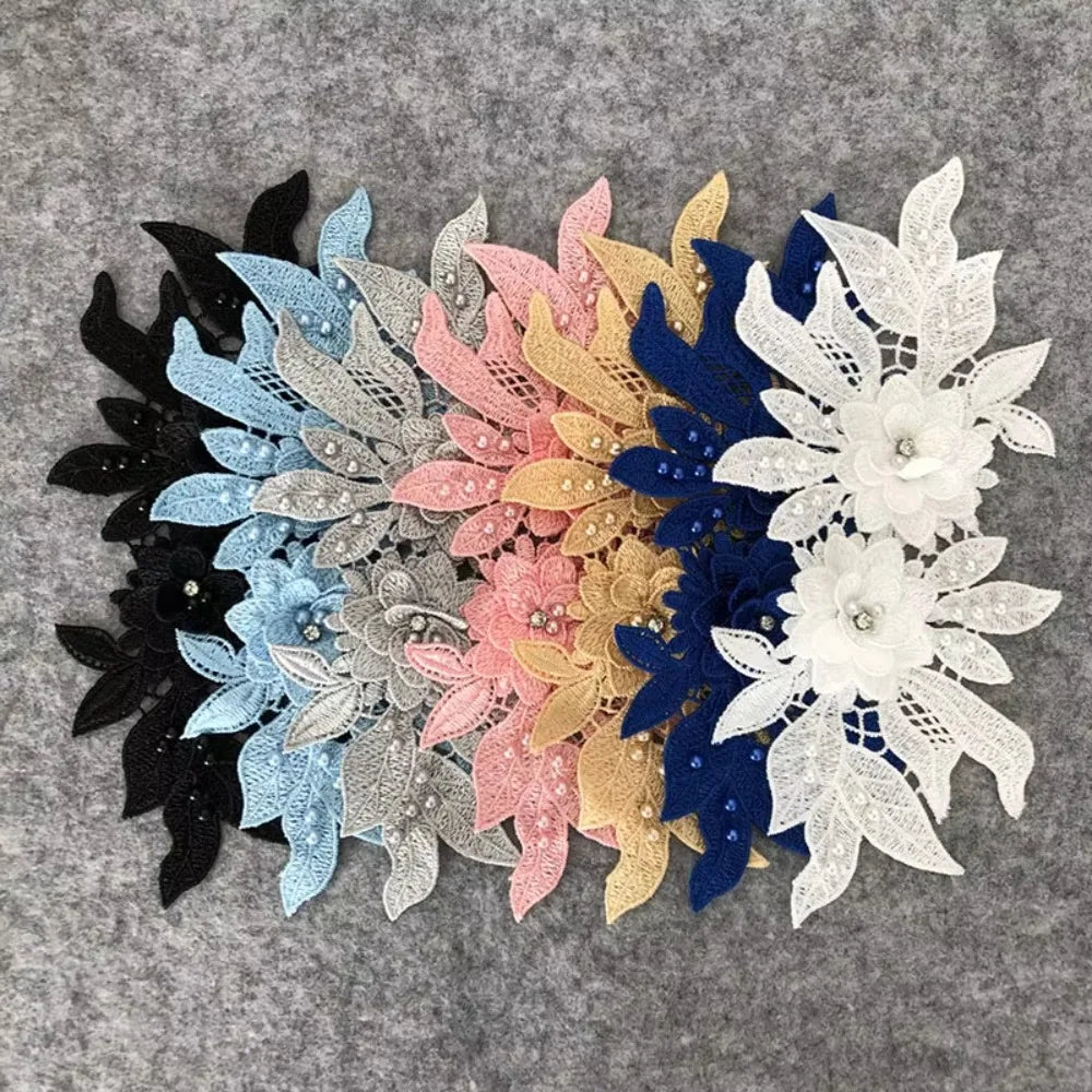 applique textile floral brodé dentelle polyester coton noir blanc rose or argent
