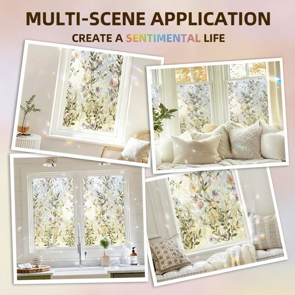 film fenêtre décoratif fleurs feuilles multicolore adhésif pvc moderne opacité 45x200cm