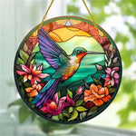 décoration extérieure oiseau verre soufflé art deco multicolore cordelette fleurs transparent