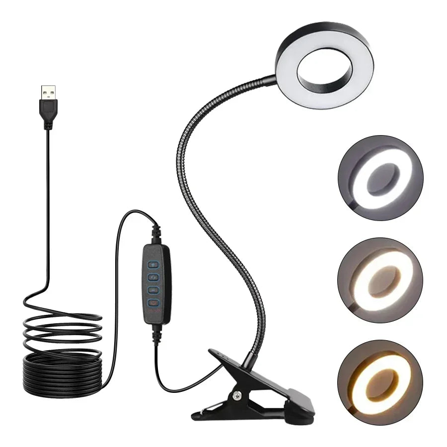 lampe flexible led usb 360° pince protection yeux éclairage lecture étude chambre noire moderne