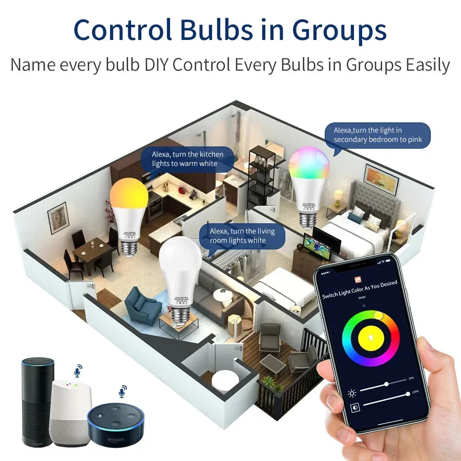 ampoules led intelligentes e27 10w 15w 20w blanc multicolore moderne smart alexa google