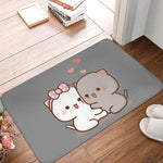 tapis sol moderne motif chat mignon mangeant nouilles rose gris blanc intérieur extérieur