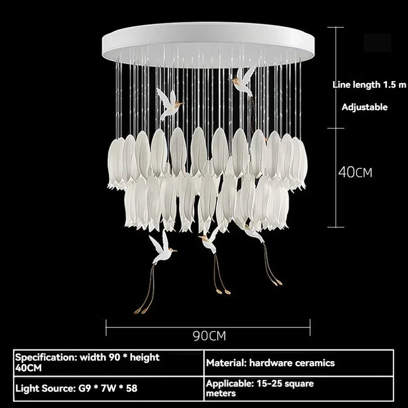 suspension lumineuse moderne blanc feuilles fines chaines minimaliste led