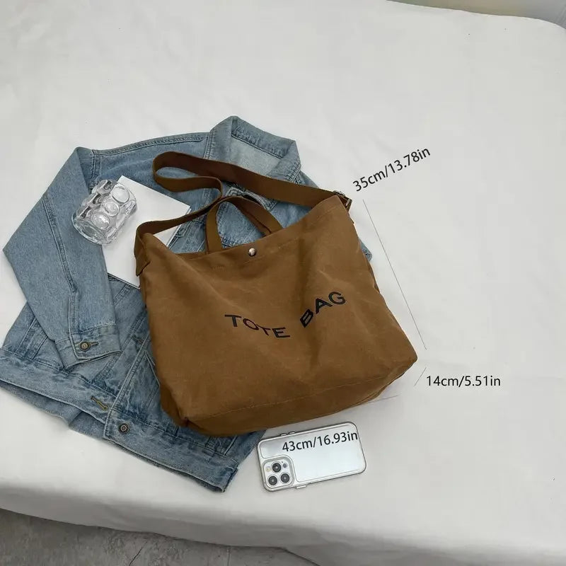 sac fourre tout tote bag toile décontracté lettre motif doux beige casual