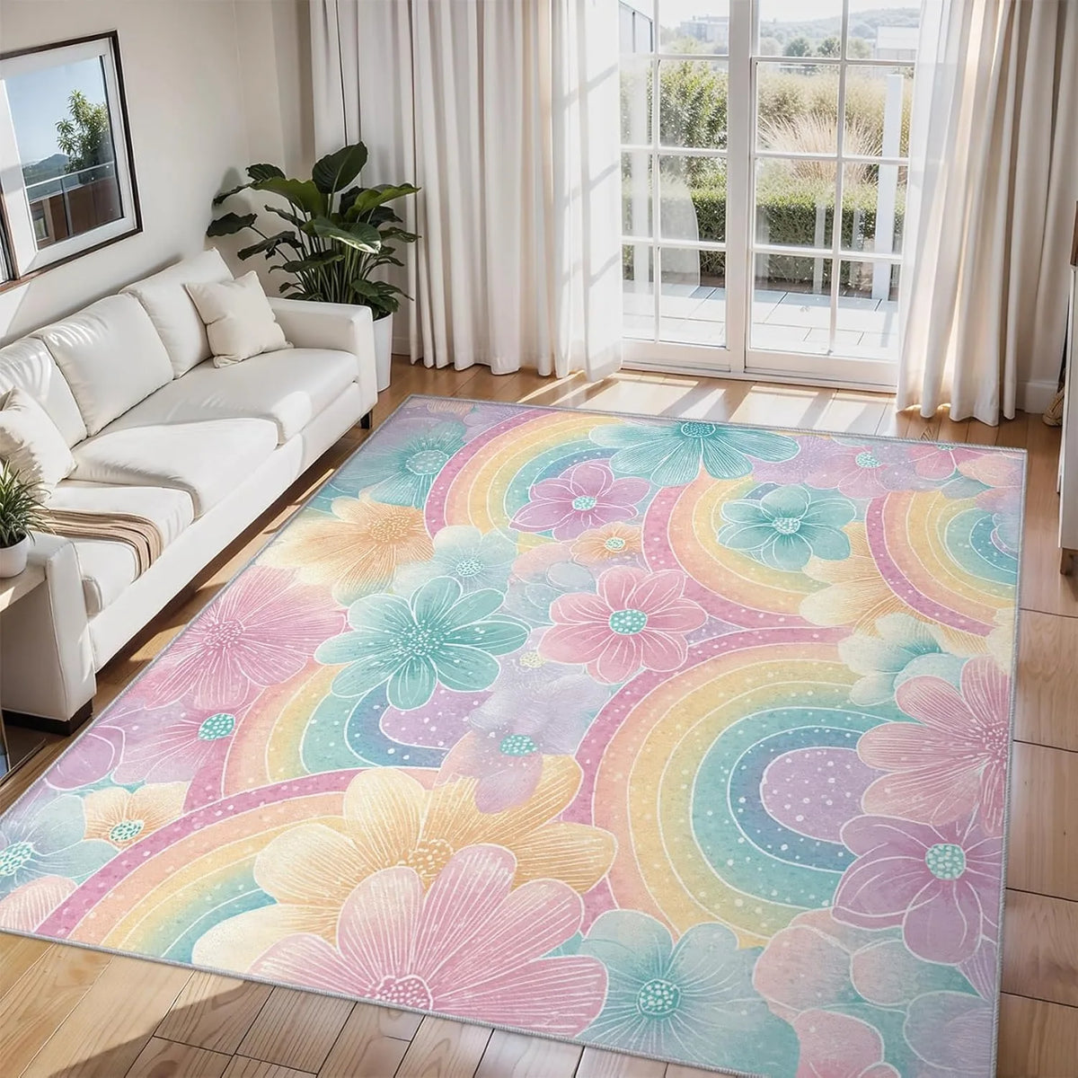 tapis moderne patchwork floral multicolore antidérapant intérieur extérieur chambre salon