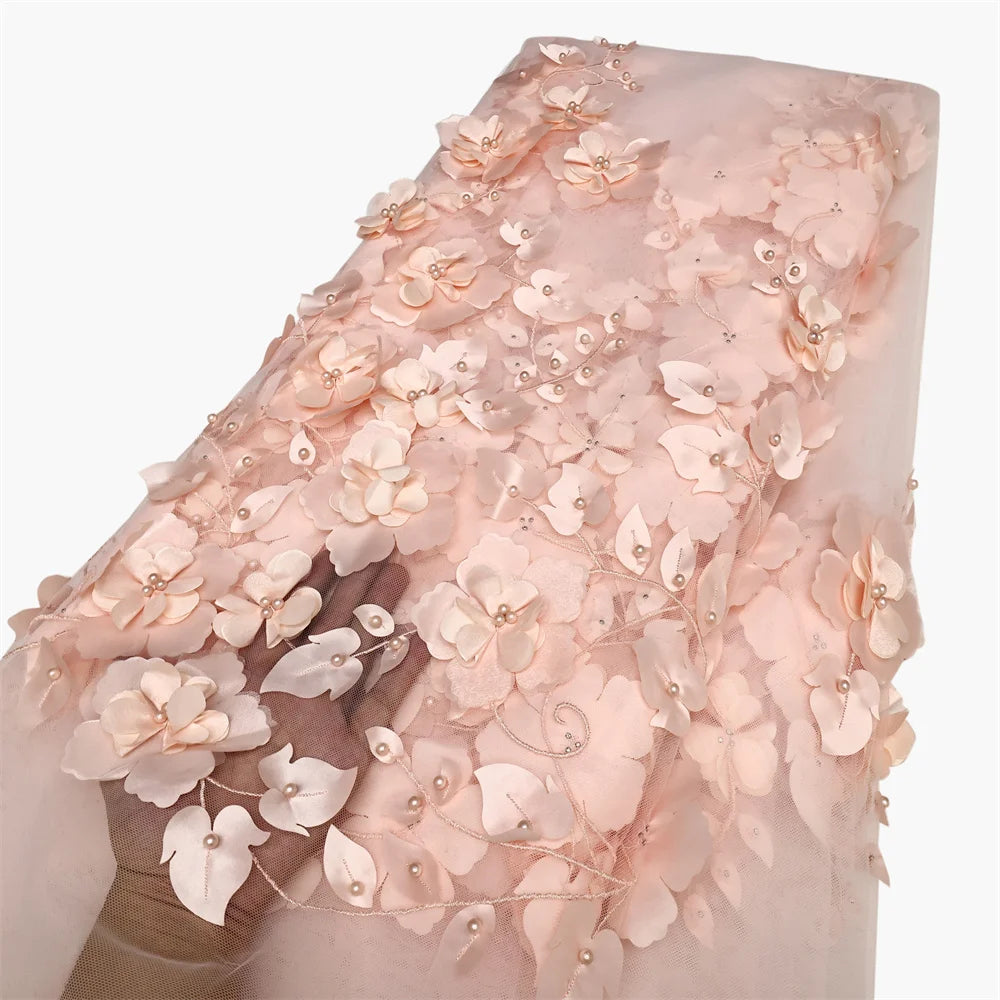 tissu dentelle tulle bleu clair fleurs relief broderie 3d robe mariage soirée luxe