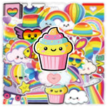 stickers kawaii multicolores dessins animés arc ciel nuages chats cupcakes stickers adhésifs imperméables random