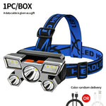 lampe frontale led rechargeable usb pêche camping extérieur ceinture bleu noir gris moderne