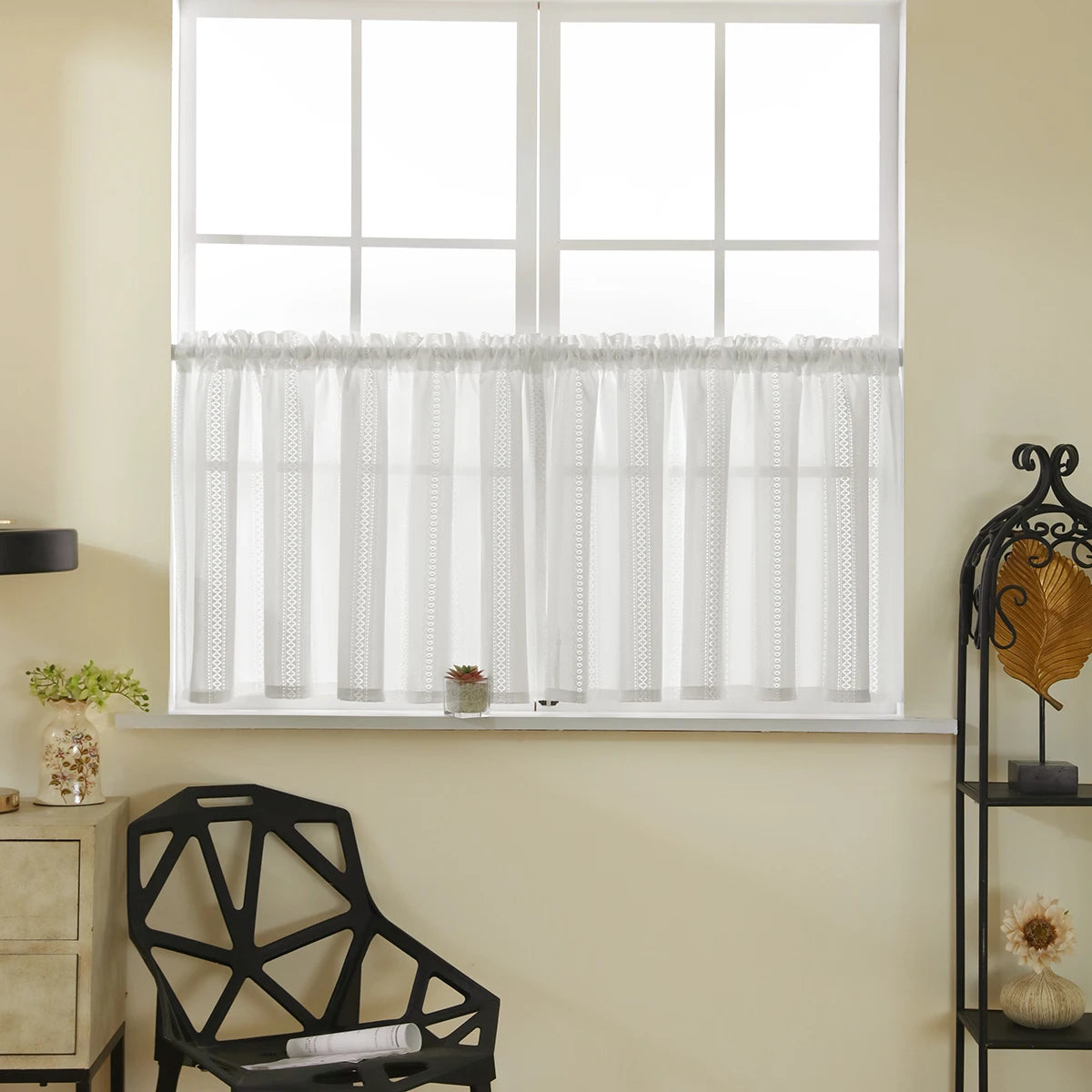 rideau blanc dentelle transparent classique fenêtre cuisine 100cm 130cm polyestère simple