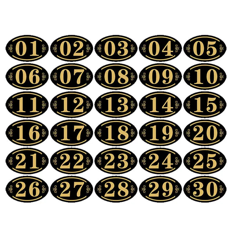 plaques numérotées tables noir jaune ornements dorés adhésives modernes rangement étagères chambre ornementales classiques