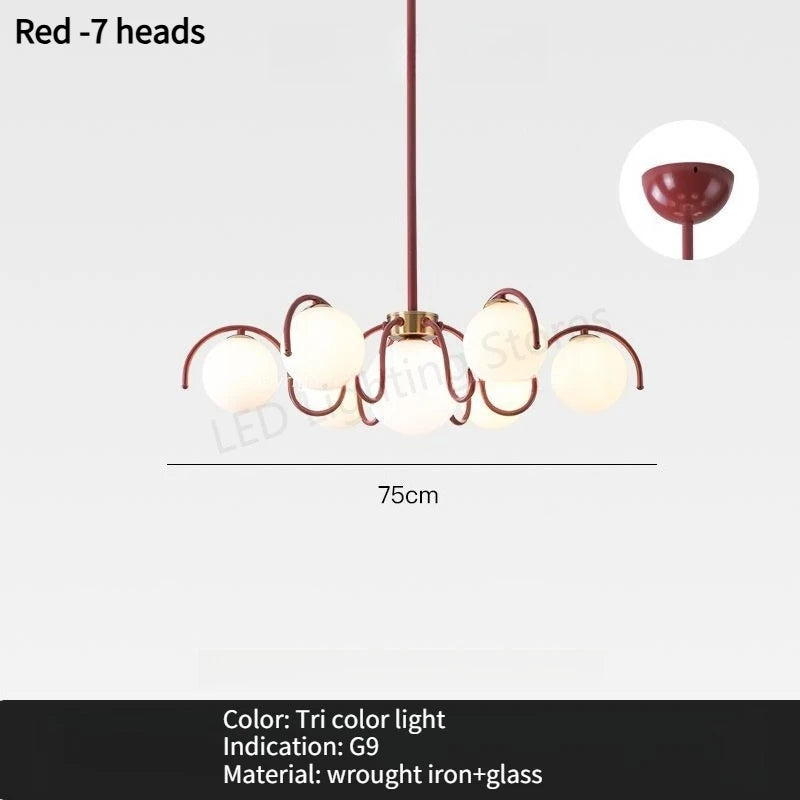 suspension lumineuse rouge moderne sphères translucides scandinave spiral métal opaque led