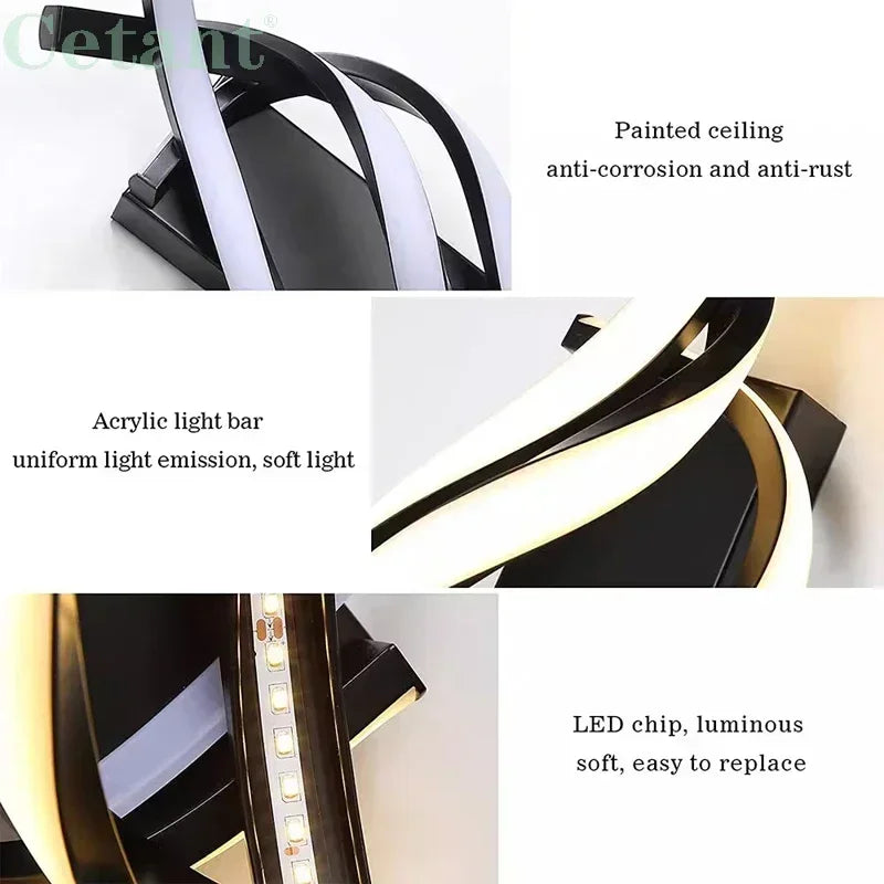 lampe murale moderne abstraite aluminium blanc noir éclairage chambre coucher led couleurs
