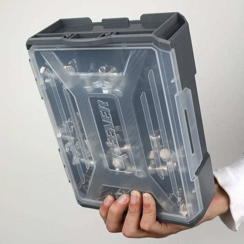 boîtes rangement outils plastique réutilisables gris transparent compartiments modernes poignées