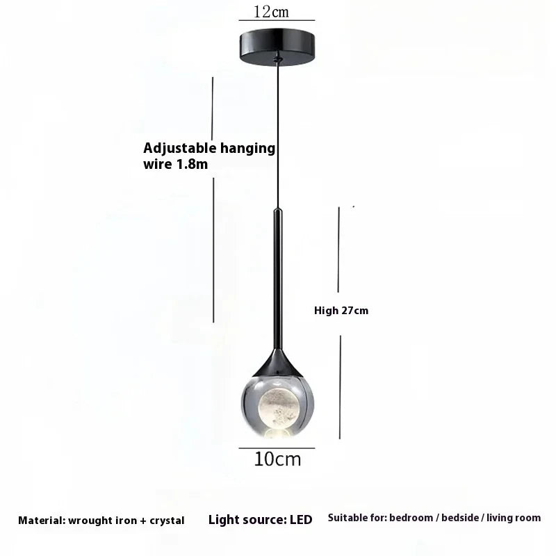 lampe suspendue moderne minimaliste cristal lunaire salle bain restaurant chambre exposition