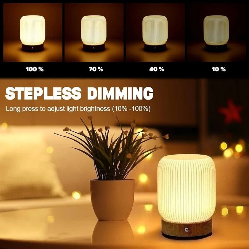 lampe table rechargeable led blanc bois moderne rayures verticales base plate minimaliste températures couleur