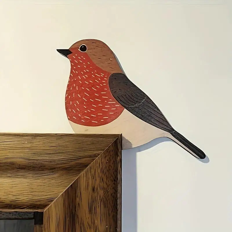 décoration intérieure oiseau artisanal rouge brun noir points blancs adhésif bois réaliste
