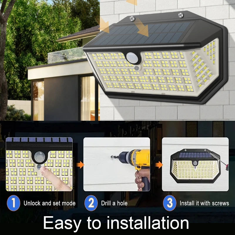 lampe solaire led noir moderne capteur mouvement ip65 étanche 226led