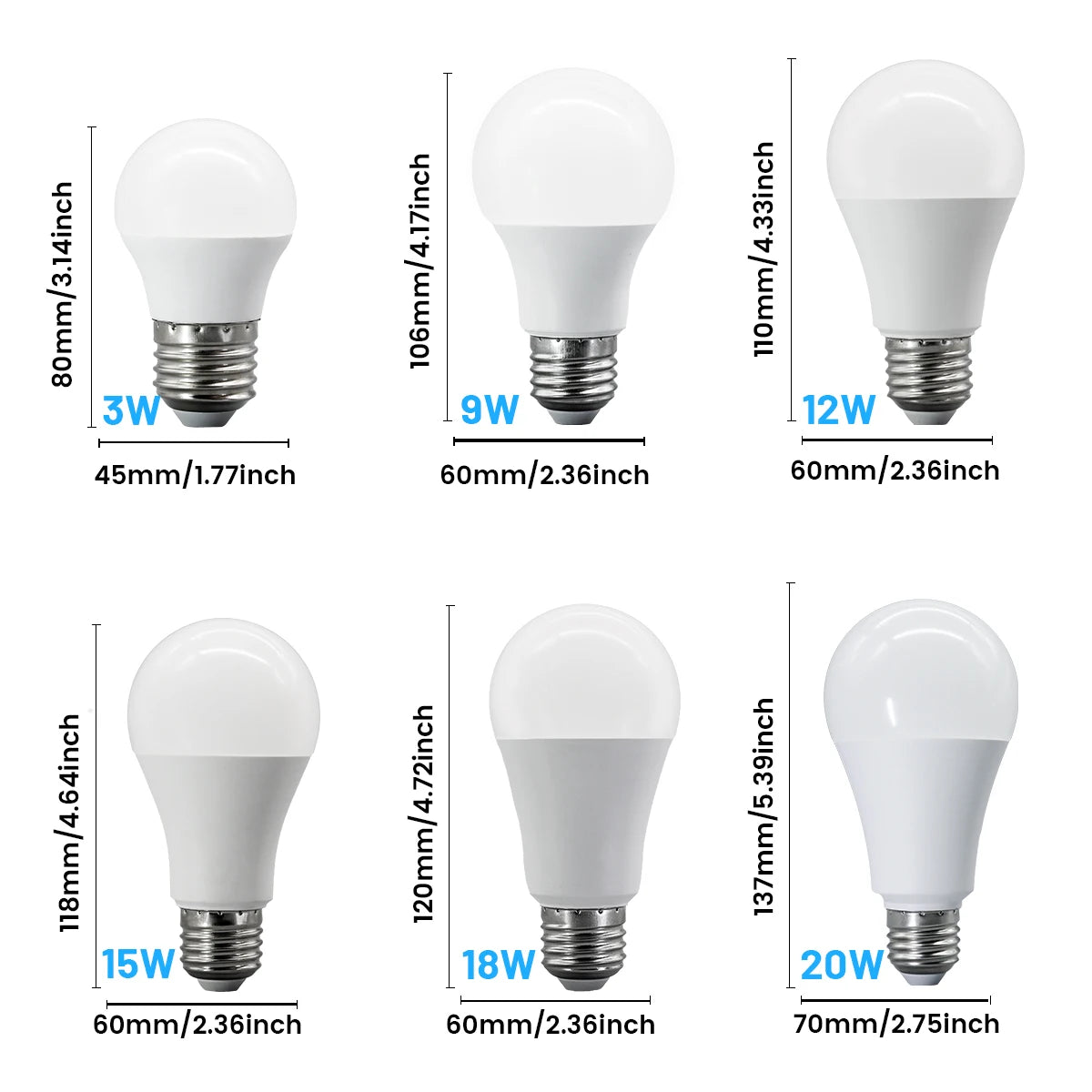 ampoules led e27 3w 9w 12w 15w 18w 20w blanc chaud froid