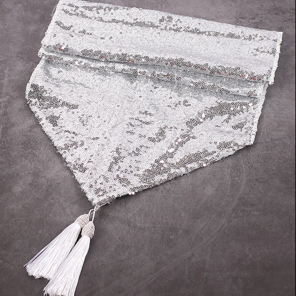 nappe table paillettes or noir argent festives pompons mariage anniversaire festive