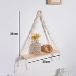 étagères suspendues macramé boho rustique étagères plantes vase céramique cadre photo coussin franges