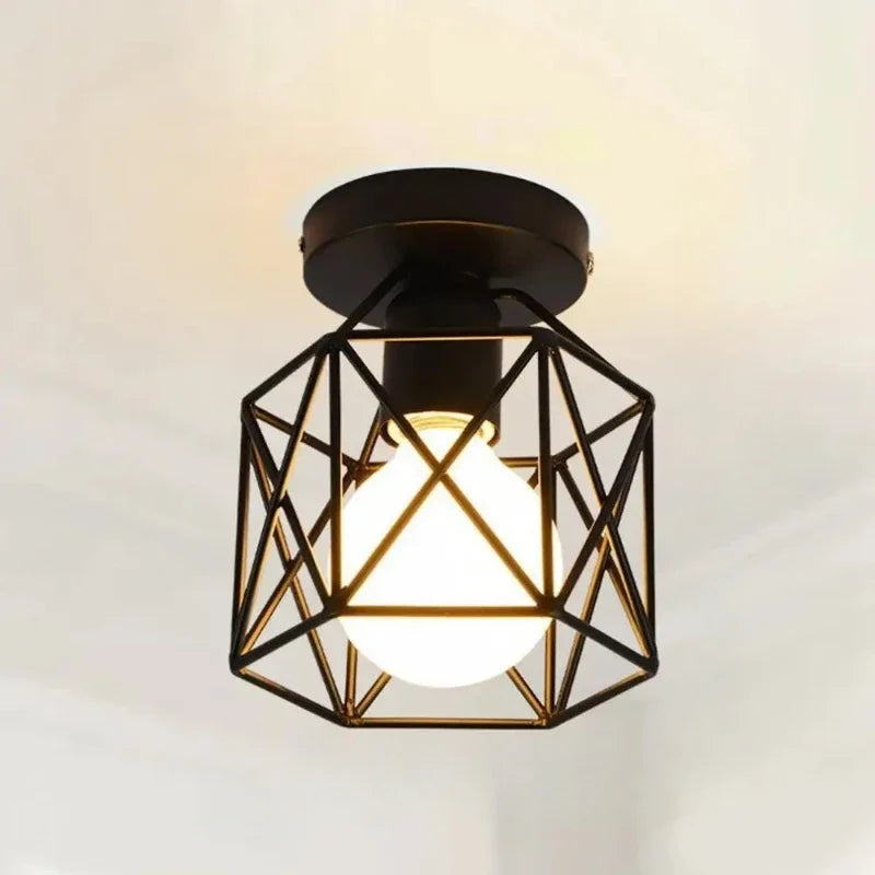 suspension lumineuse industrielle noir grille géométrique opacité ampoules e27