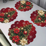 serviettes table noël motif poinsettias rouge blanc vert traditionnel rond lin respectueux environnement