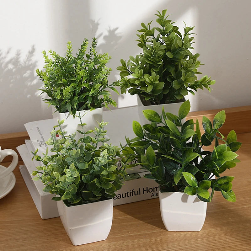 plantes artificielles vertes feuilles fines pot blanc décoration intérieure minimaliste