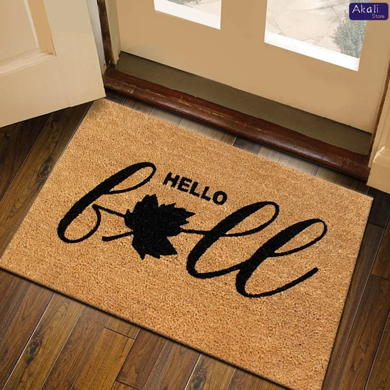 tapis d'entrée imperméable polyester antidérapant motif floral moderne bienvenue marronclair résistant