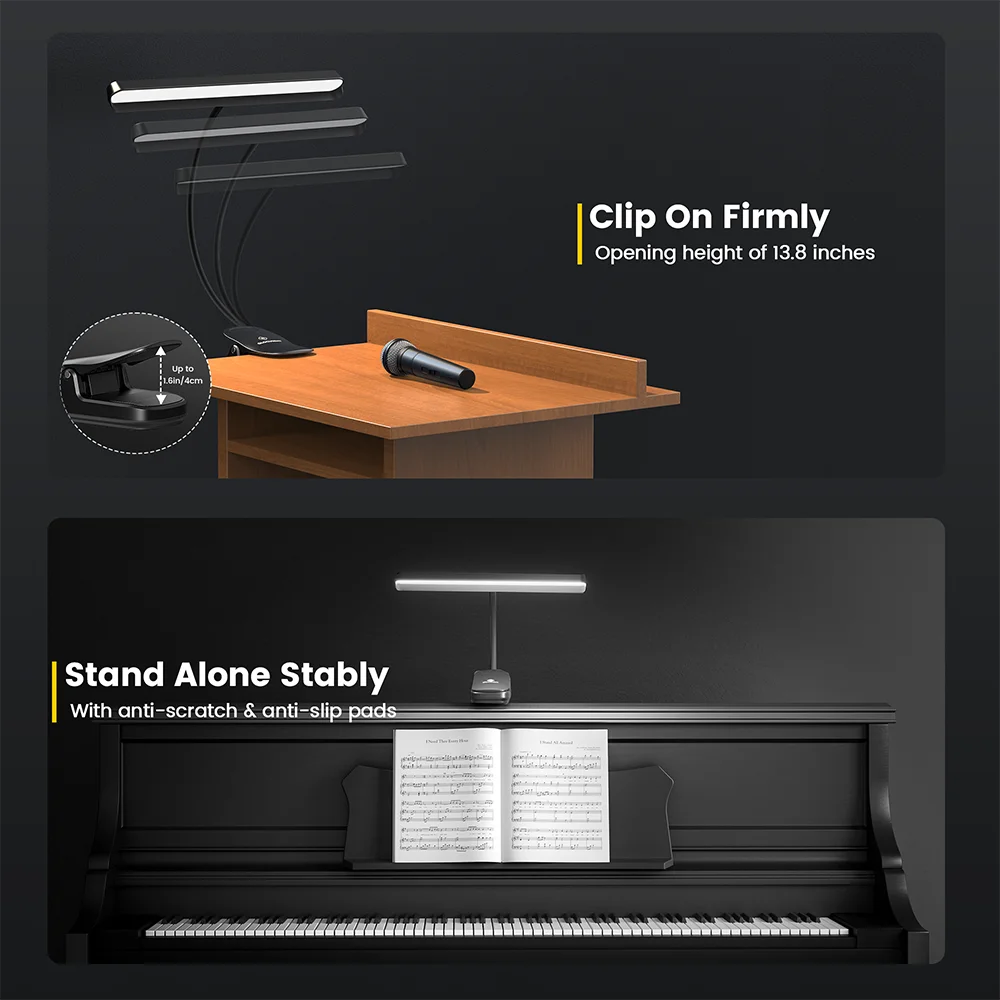 lampe lecture noire réglable lumière led clip piano feuille musicale moderne