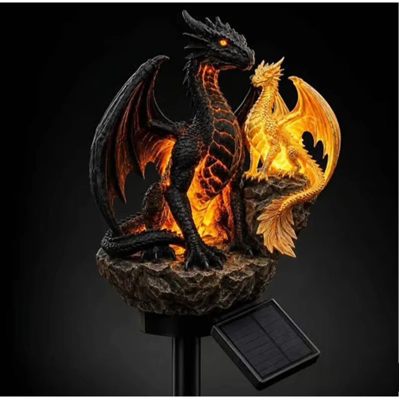 statue dragon jardin solaire éclairage extérieur ornement décoratif fantastique éclairage led nocturne textures écailles