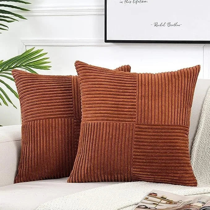 housse coussin polyester rayé moderne beige zip blanc salon decoration
