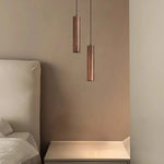 Lampes suspendues bois minimaliste modernes chambre salon éclairage LED marron foncé beigeclair