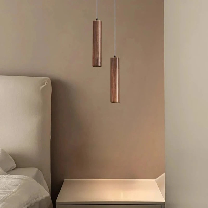 Lampes suspendues bois minimaliste modernes chambre salon éclairage LED marron foncé beigeclair