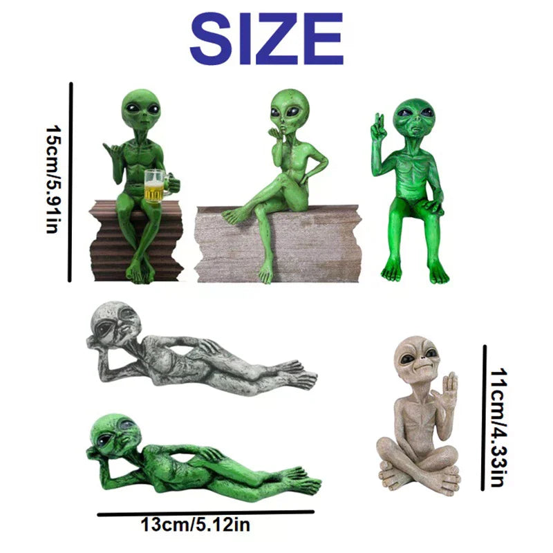 statues aliens résine vert gris moderne humour verre bière vin fixations