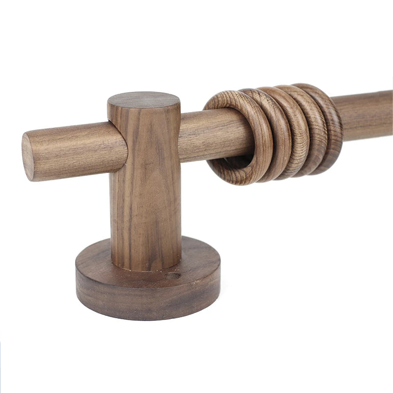tige suspension rideau bois naturel marron clair moderne minimaliste anneaux fixations murales