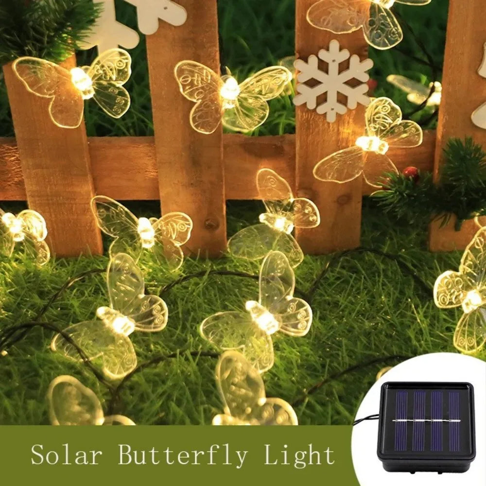 guirlande lumineuse solaire papillon transparent moderne extérieur jardin mariage 5m 20led 6.5m 30led multicolor