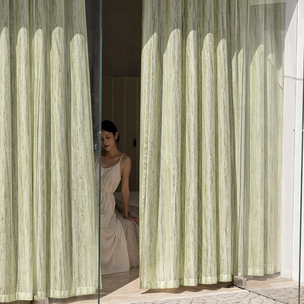 rideau vert clair moderne rayures horizontales coton lin salon chambre balcon