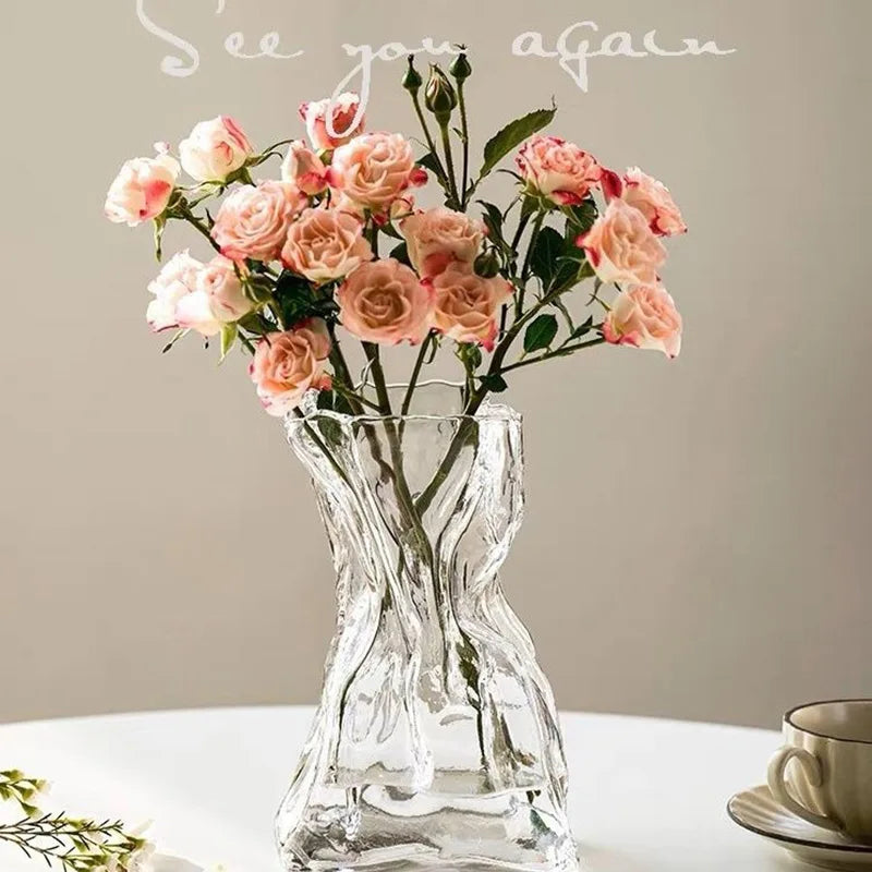 vase transparent moderne verre table décoration intérieur 9cm 23cm fleurs artificielles